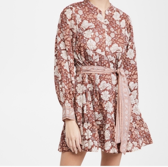 Cleobella Dresses & Skirts - NEW Cleobella by Revolve Lennox Mini Dress Floral Long Sleeve Size M Brown White
